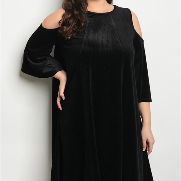 COLD SHOULDER LITTLE BLACK DRESS - Picture 2 of 5